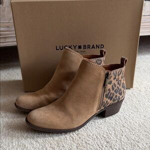 Lucky Brand Brown Ankle Boots with Leopard Detail